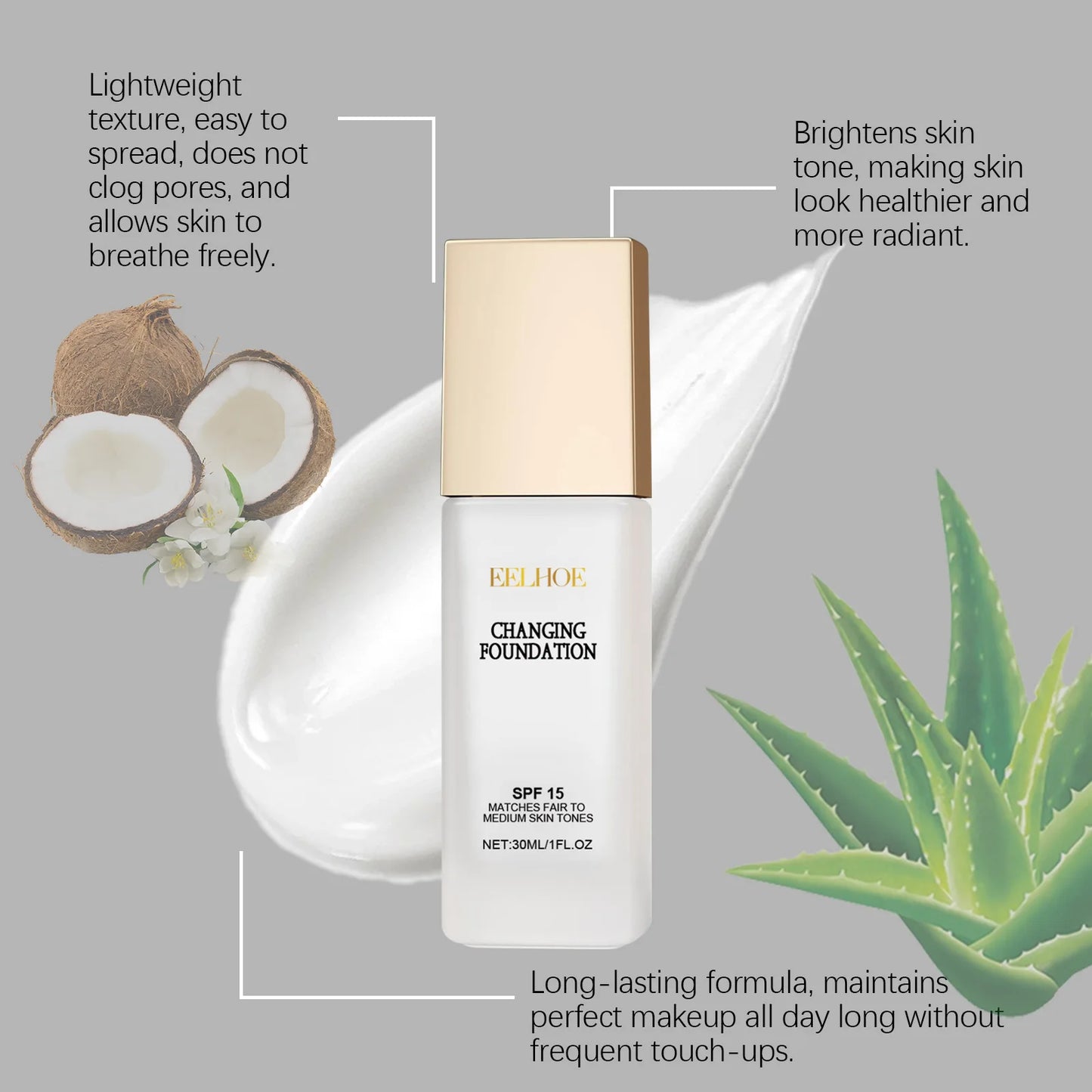 EELHOE Spf 15 Colour Changing Mature Skin Foundation Oil Control Nourishing High Coverage Makeup Cosmetics Covering Foundation