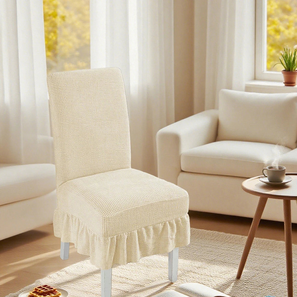 Solid-color elastic short skirt chair cover and anti-stain stool cover, suitable for pet room and home decoration