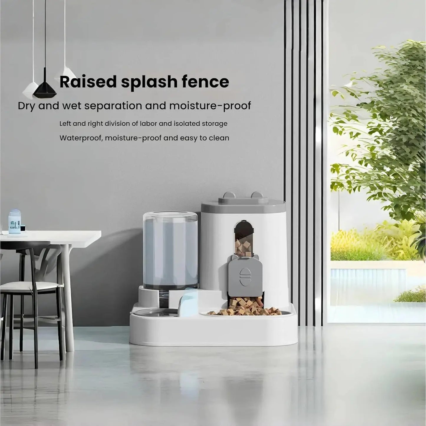 1.6L+0.8L Automatic Pet Feeder and Water Dispenser Combination Large Capacity Wet and Dry Separation Design Cat Dog Food Bowl