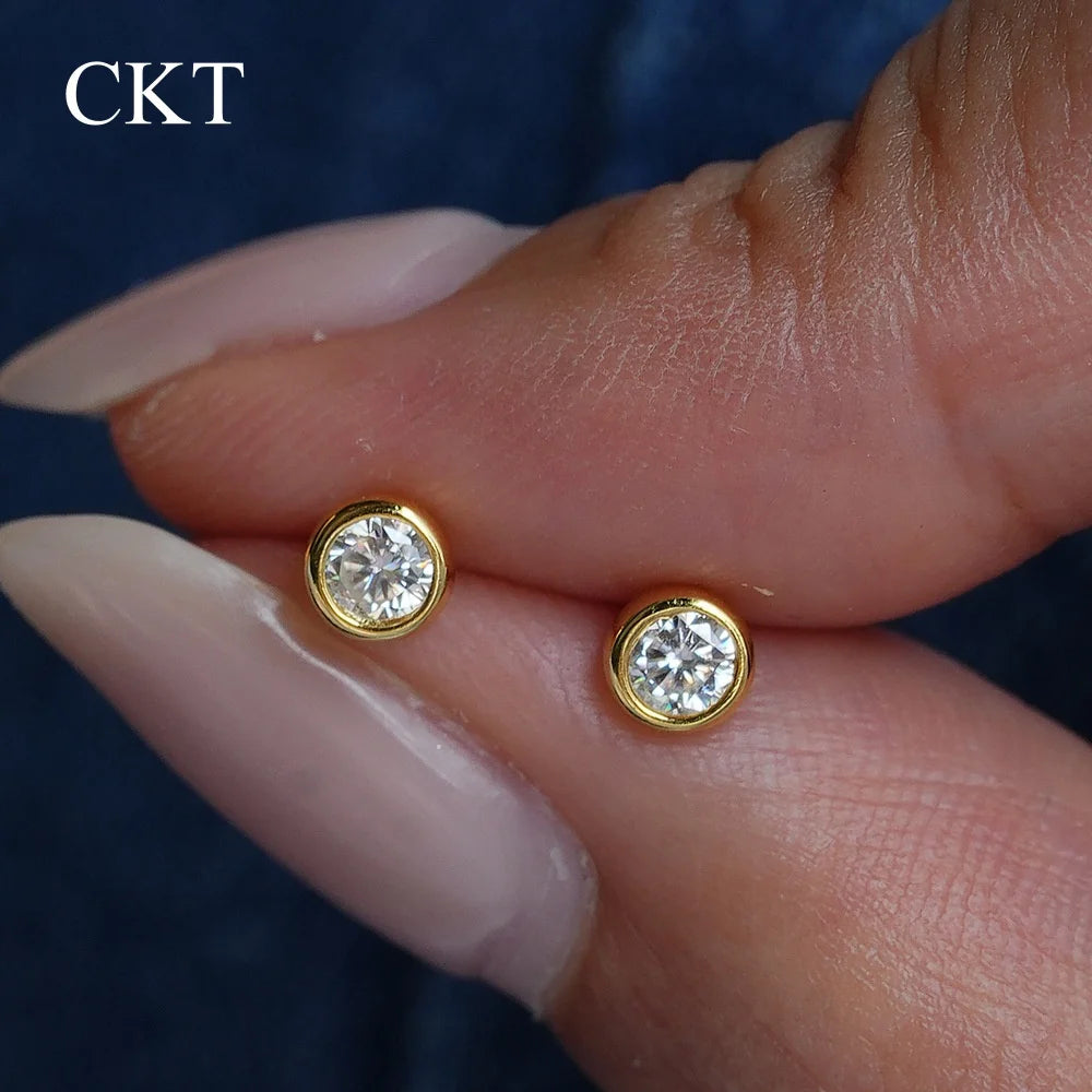 CKT 0.1ct/0.5ct Diamond Stud Earrings for Women's Bubble Earrings 18K Gold Wedding D Color Moissanite Gift Fine Jewelry
