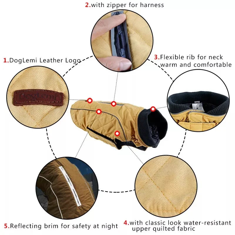 Pet Retro Thickened Warm Dog Clothes Fall and Winter Reflective Dog Jacket Undershirt Pet Sports Training Clothes