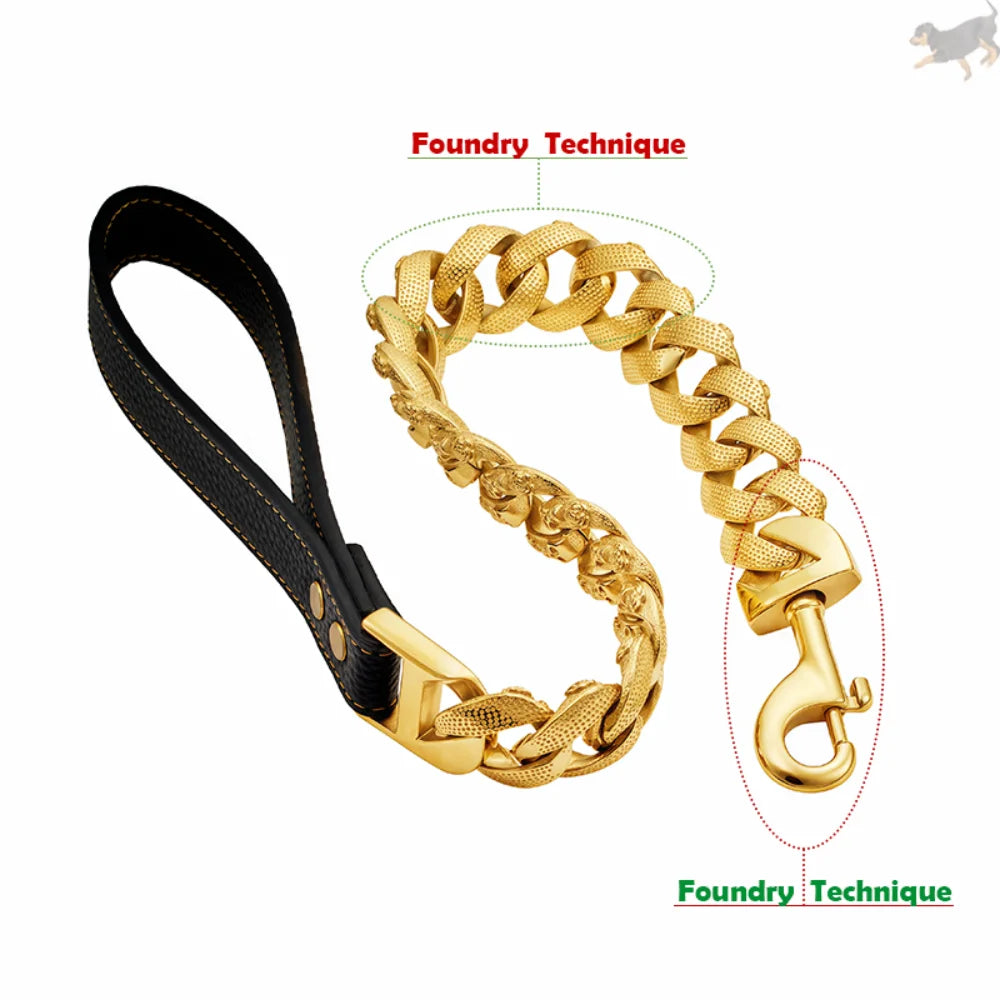 Large Dog Leash 32MM Gold Silver Stainless Steel Pet Leash Fashionable Mysterious Skull Chain Sturdy High-end Dog Product
