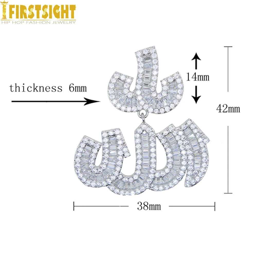 Iced Out Muslims Allah Pendant Necklace Silver Color Pave Zircon CZ Letter Charm Bling Women Men Hip Hop Jewelry