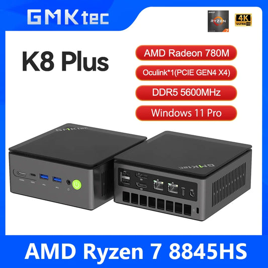 GMKtec K8 Plus Mini PC – AMD Ryzen 7 8845HS, DDR5, Oculink, Windows 11 Pro