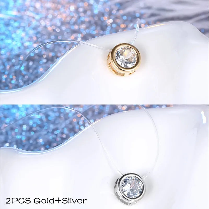 1 Pcs Fashion Alloy Contain Invisible Stone Necklace Gold Metal Color Transparent Clavicular Chain Necklace For Women N18-T2