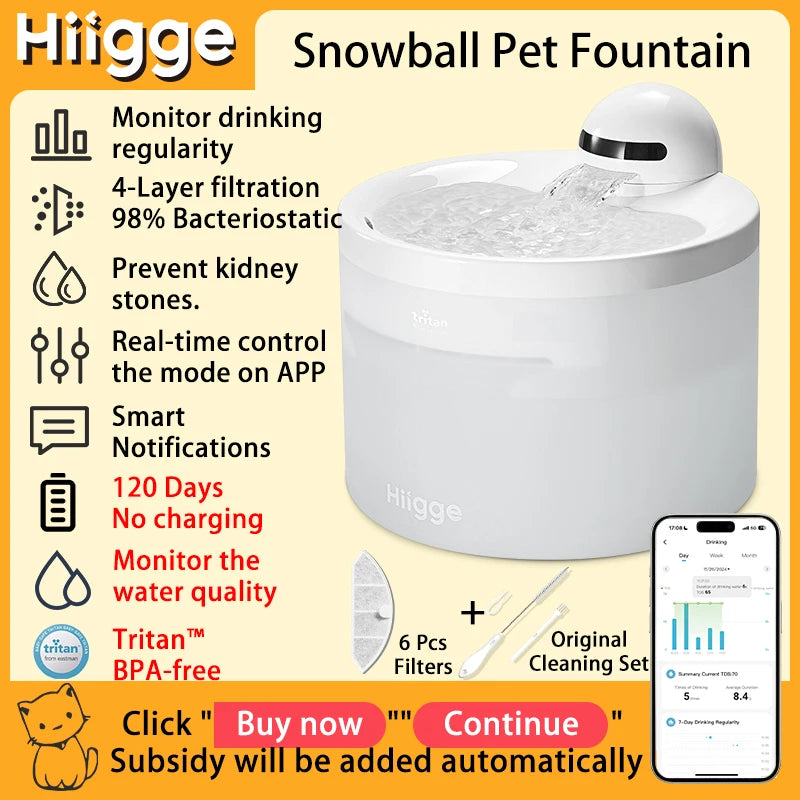 Hiigge Cat Water Fountain SE 70mai Wireless Automatic Pet Drinker for Dog Cats Water Dispenser with data analysis