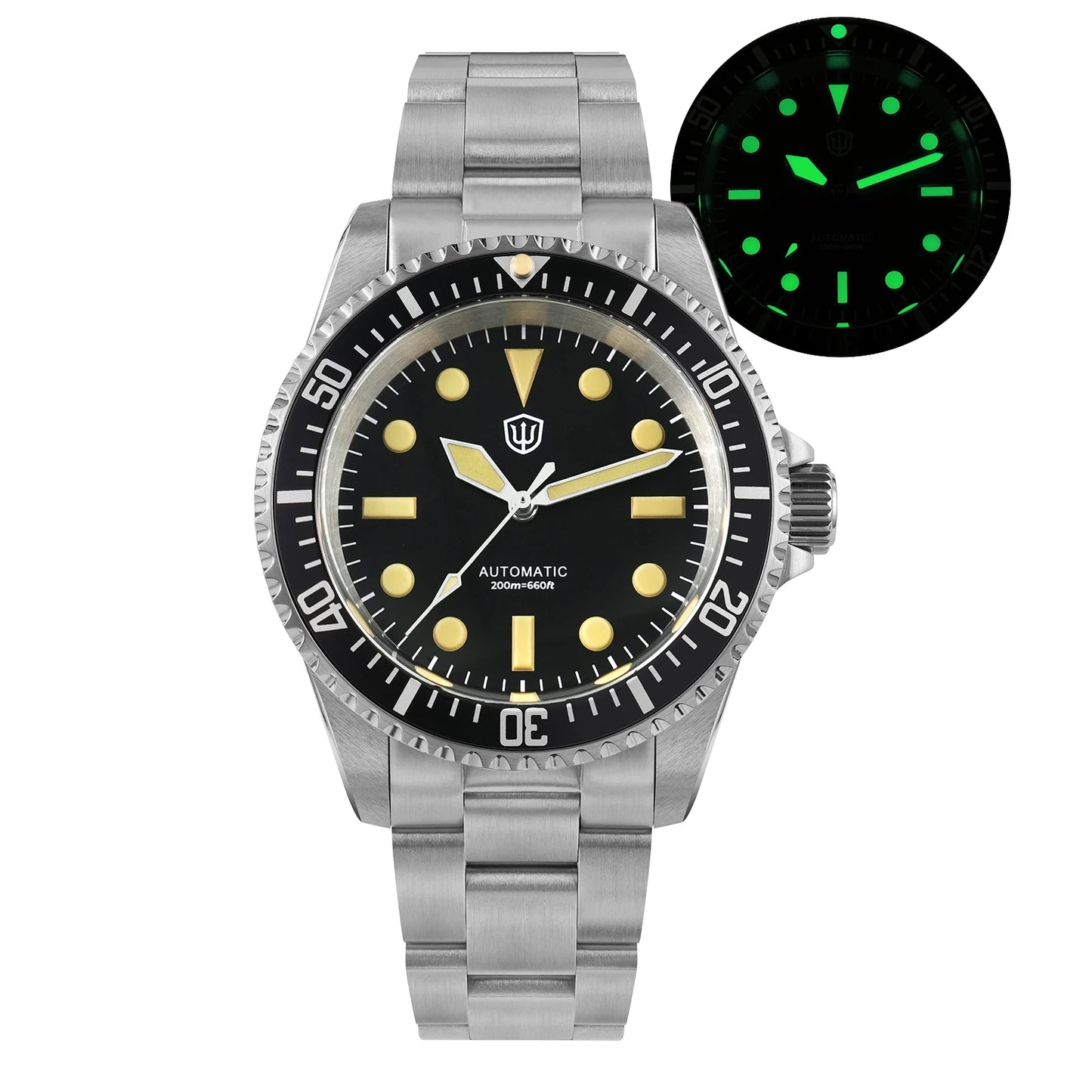 Watchdives WD5513 V2 Watch NH35 Automatic Movement Sapphire Crystal 20Bar Waterproof C3 Luminous 38mm Sub Vintage Watches