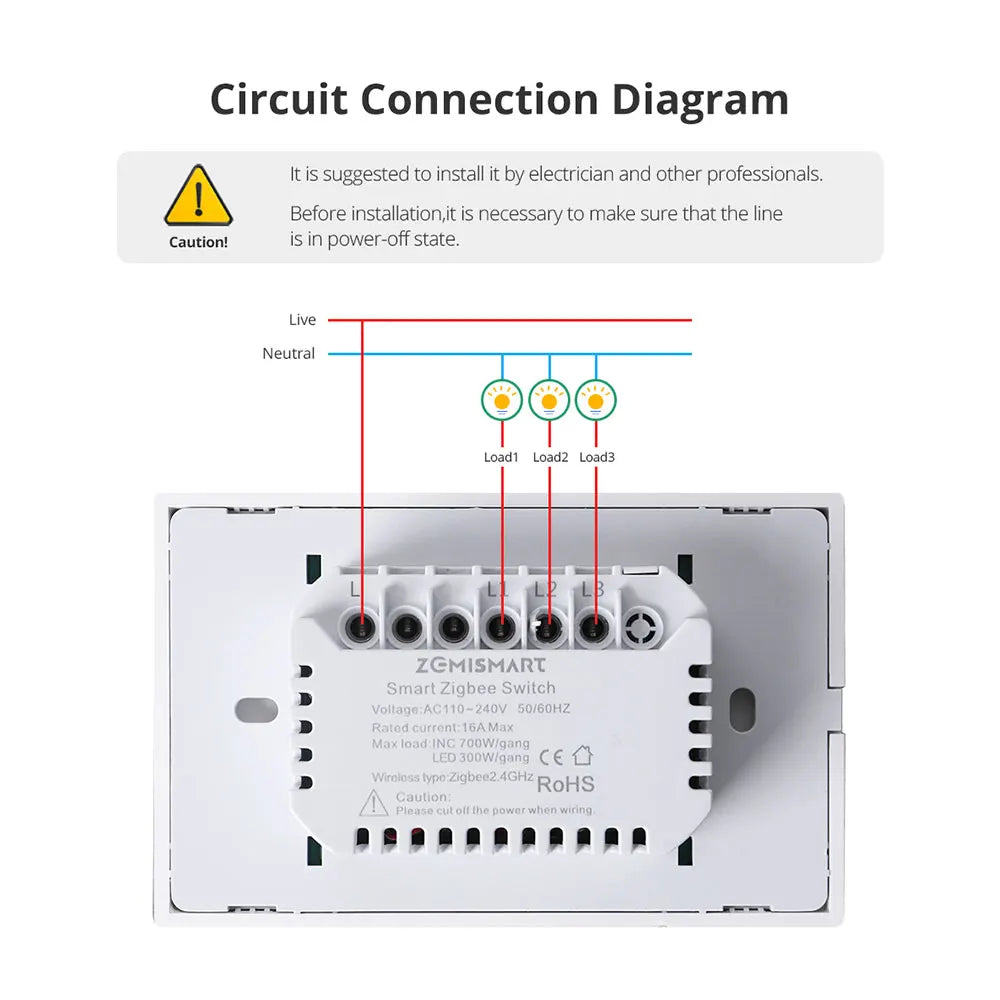 Zemismart Zigbee US Wall Light Switch Work with Tuya Samrt life APP No Neutral Interruptor Timer Alexa Google Home Voice Control