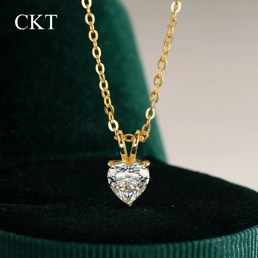 CKT Heart-shaped Love Pendant for Women 14K Gold 0.5ct/1ct Diamond Moissanite Necklace Wedding Fine Jewelry