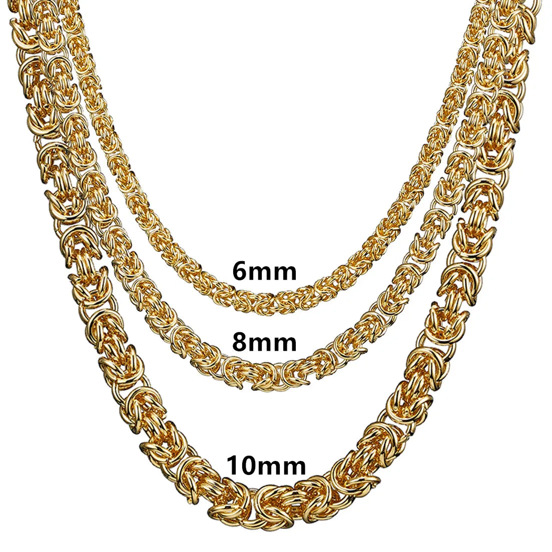 6/8/10MM Wide 7-40" Long Gold Color Round Link Byzantine Chain Men Women Stainless Steel Necklace Or Bracelet Fashion Jewelry