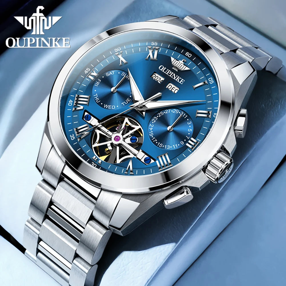 OUPINKE 3281 Top Luxury Mens Watch Sapphire Flywheel Automatic Mechanical Watch For Man 50M Waterproof Calendar Week Gifts Reloj