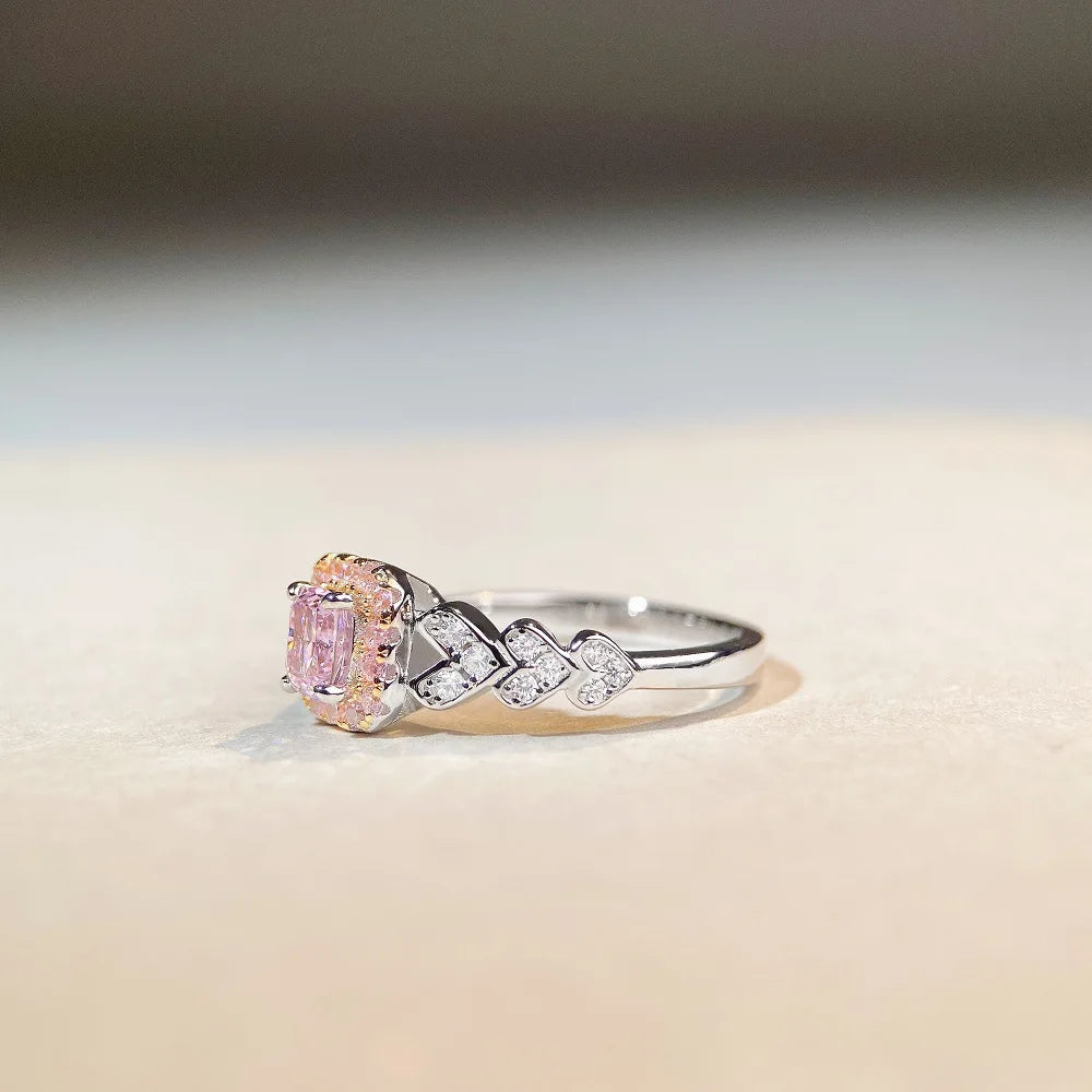Luxury Solid Platinum PT950 Women's pink diamond ring fashion all-match moissanite diamond ring