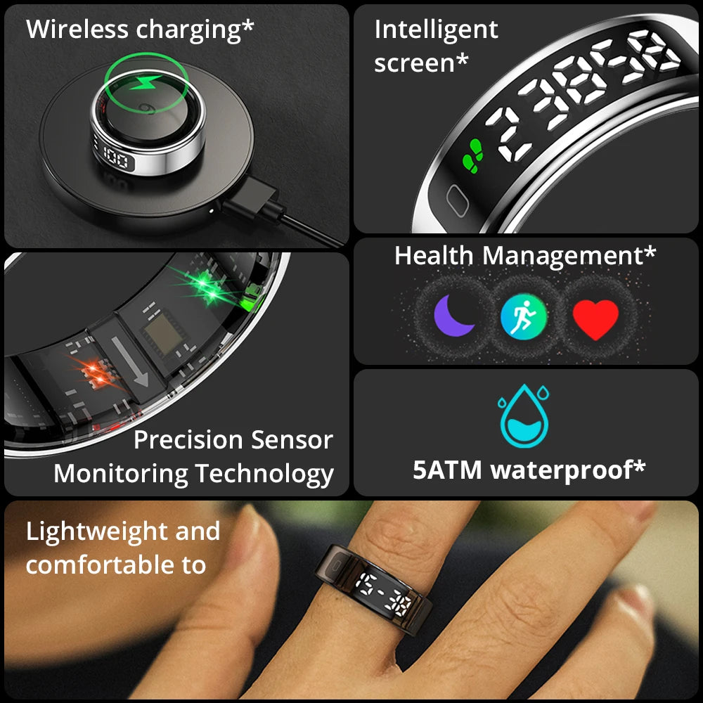 New COLMI R12 Smart Ring, Wireless Charging, Display and Touch, Health Manager, Multi Sports Modes For Men Women, Gold, Silver