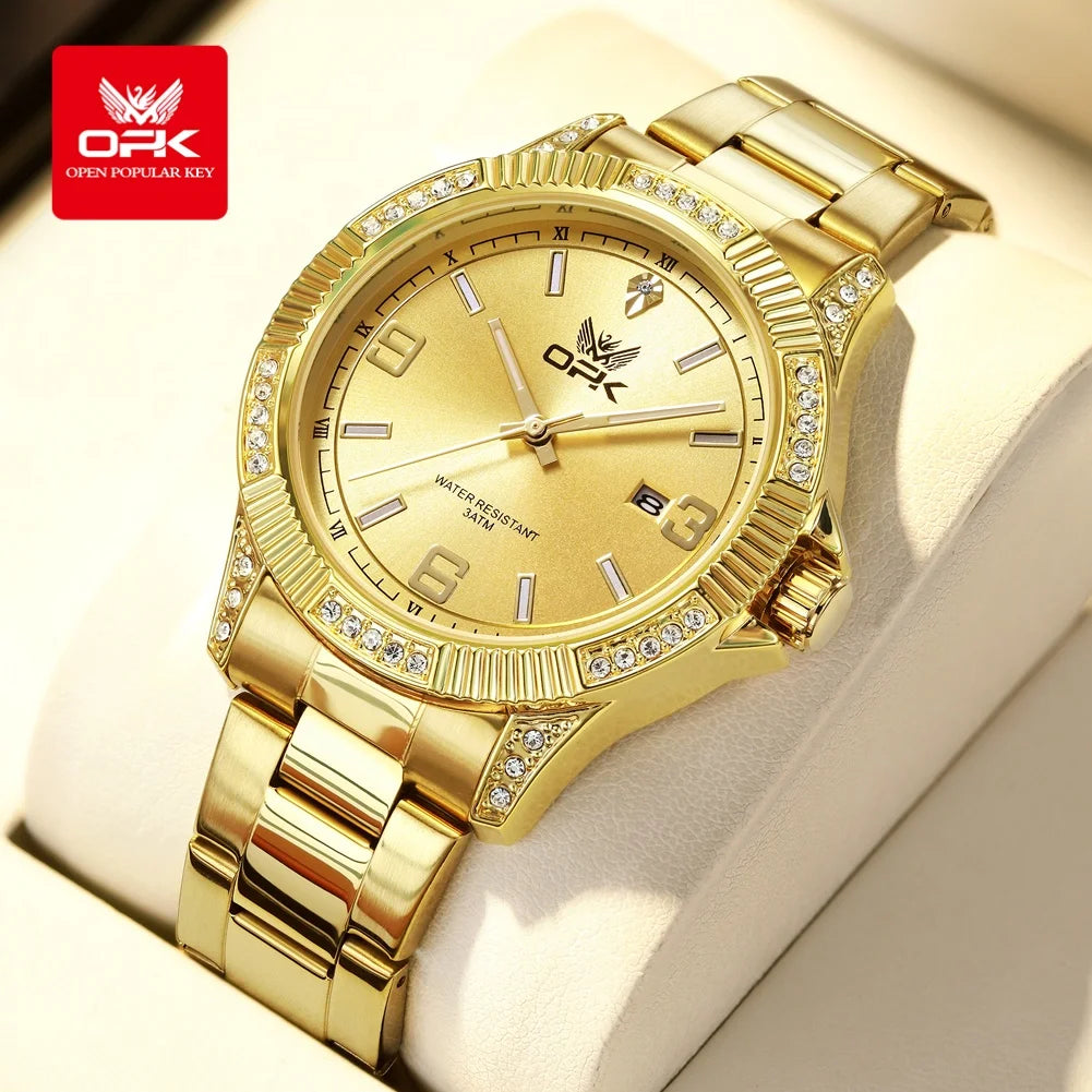 OPK 8184 Luxury All Gold Women Watch Waterproof Luminous Automatic Date Quartz Watch Brand Original Leisure Men Women Watches