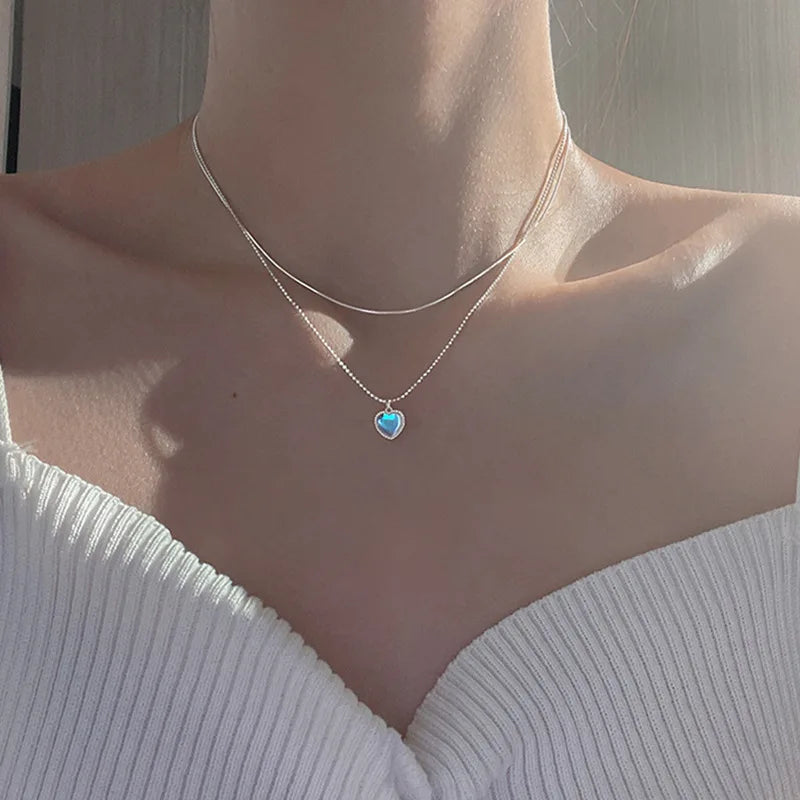 Sweet Kpop Colored Zircon Square Rhinestone Pendant Necklace For Women Y2K Korean Fashion Hoop Metal Choker Collar Jewelry Gift