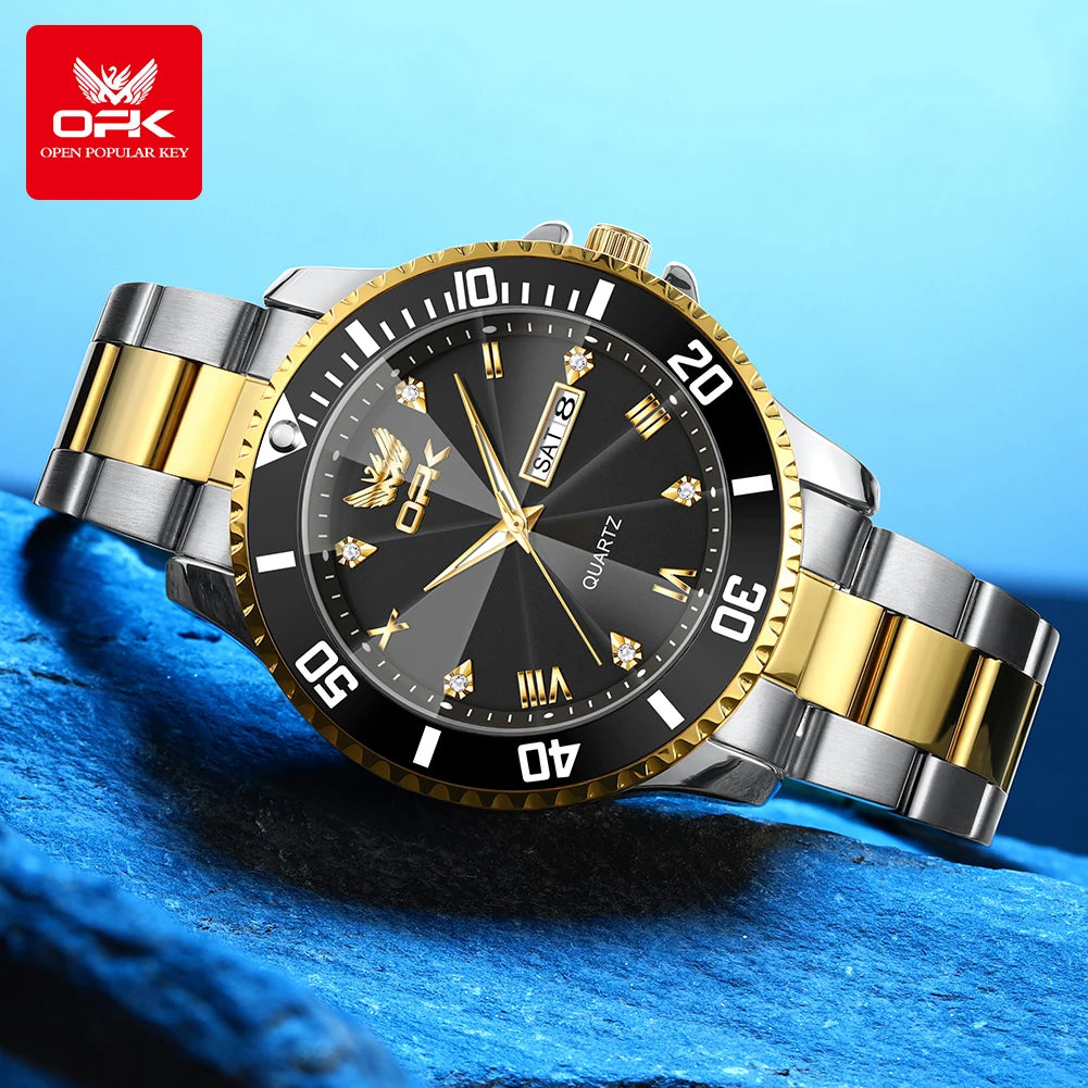 OPK 8171 Men Watch Luxury Brand Original Men Quartz Watch Fashion Simple Stainless Steel Waterproof Luminous Dual Calendar Watch