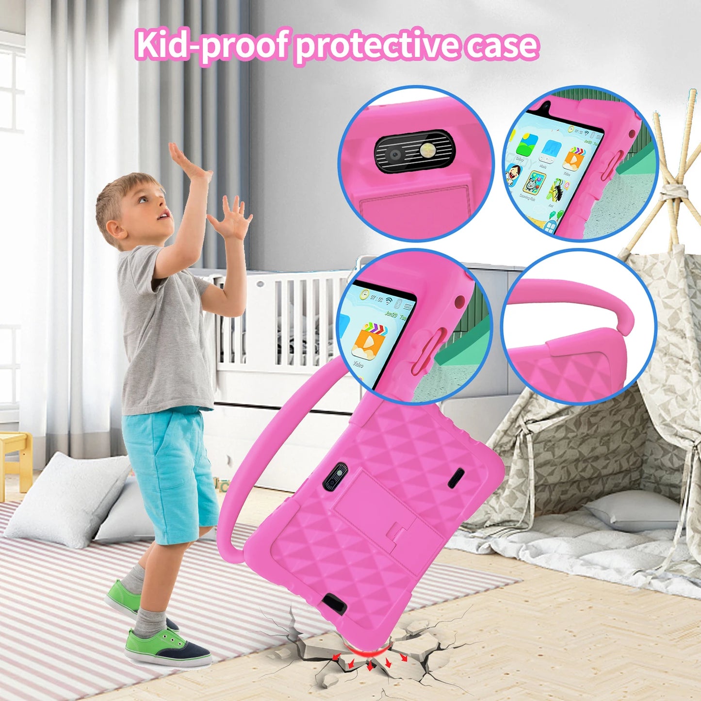New 7 Inch Kids tablets Android System Quad Core 4GB+64GB ROM Android 13 Tablet PC Cartoon Pattern Kids-Proof protective Case