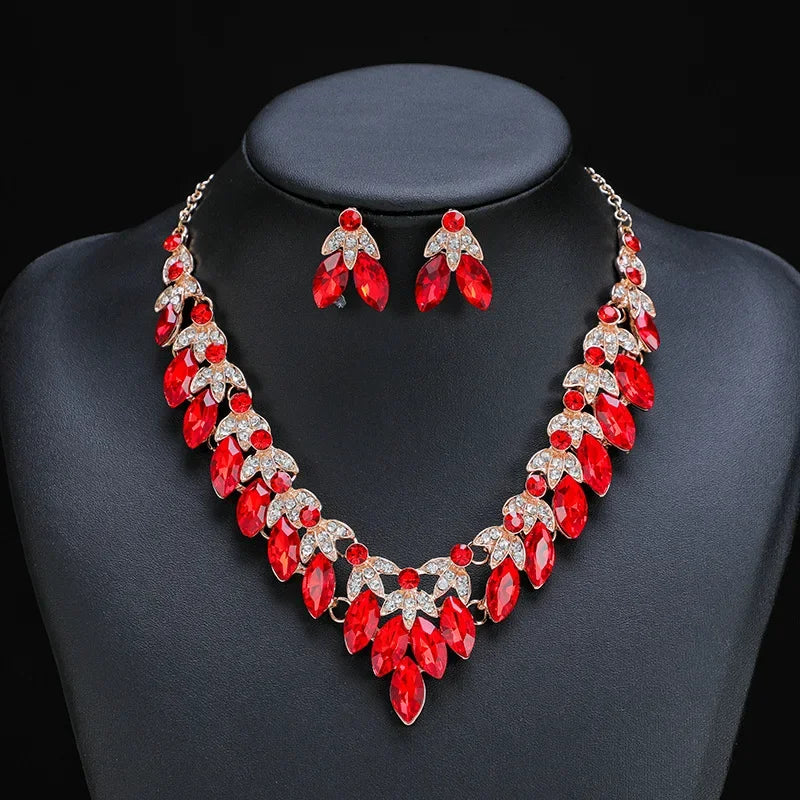 Rhinestone Choker Necklaces Earrings Set Crystal Necklaces Fashion Gold Color for Women Bridal Weddings Jewelry Party
