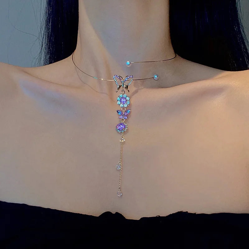 Fashion Trend Unique Design Elegant Delicate Light Luxury Zircon Butterfly Necklace For Women Jewelry Wedding Party Premium Gift