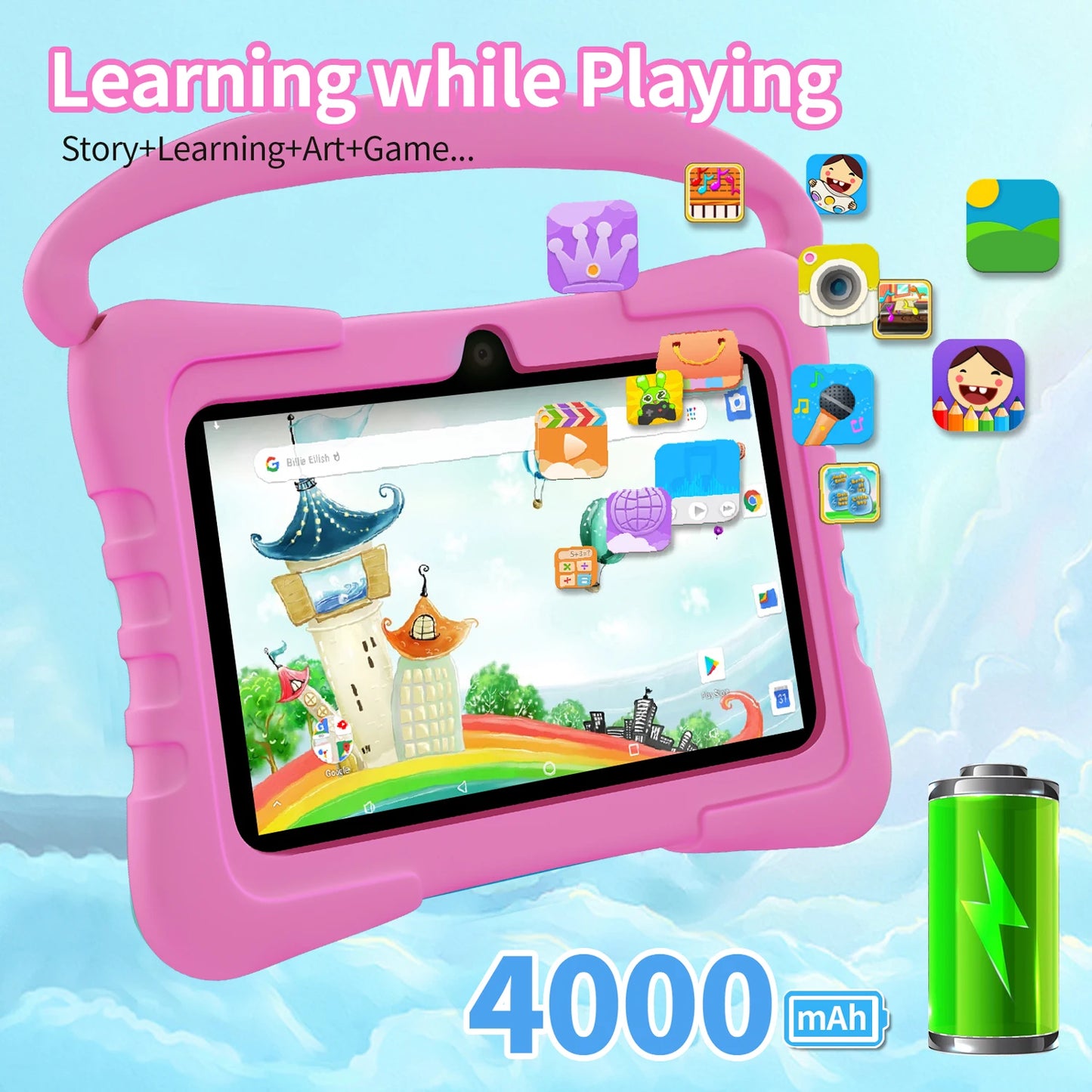 New 7 Inch Kids tablets Android System Quad Core 4GB+64GB ROM Android 13 Tablet PC Cartoon Pattern Kids-Proof protective Case