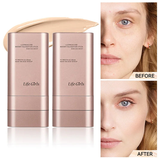 Light & Moist Hydrating Foundation Stick – Waterproof, Rotating Dual-Head with Brush