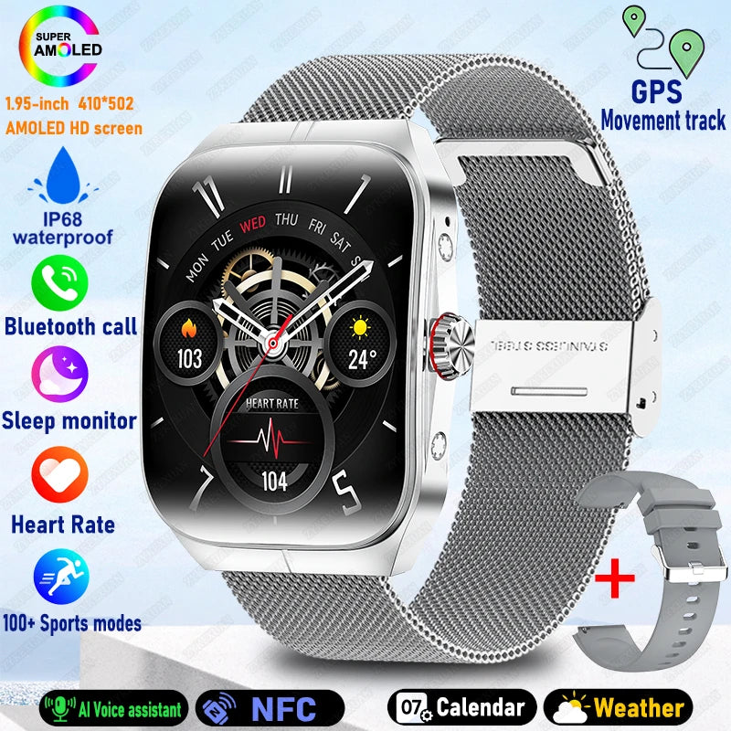 2025 New For OPPO Men Smart Watch Bluetooth Call Sports Watch Heart Rate NFC Waterproof Sports Women Smart Watch For Android iOS