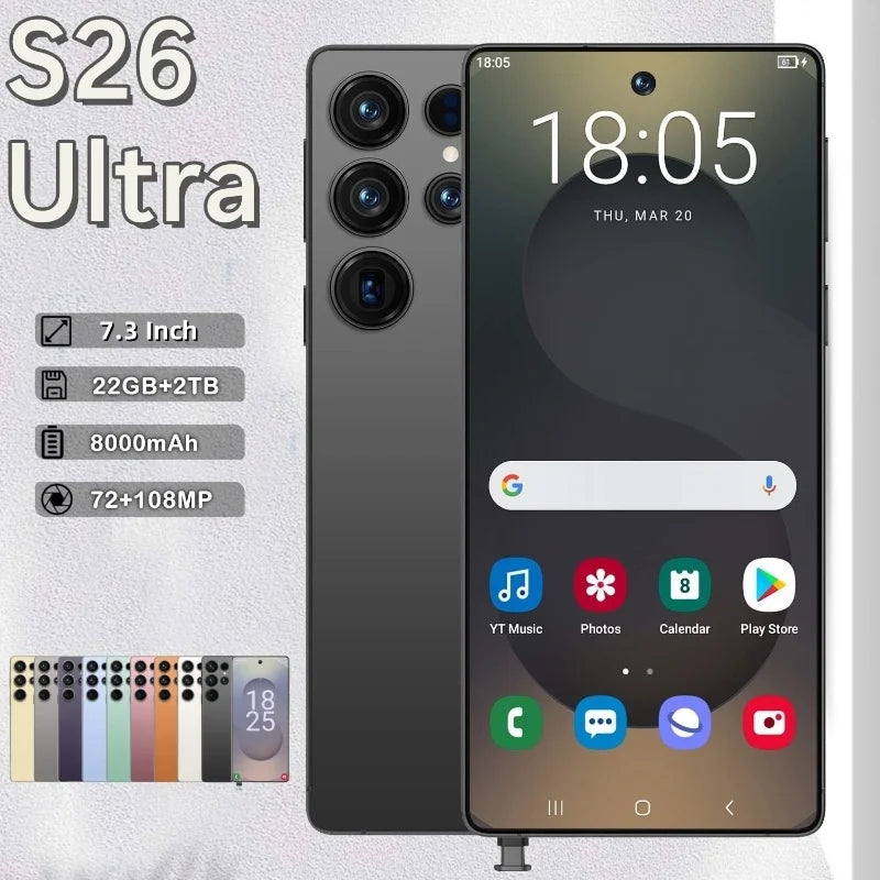 HOT 2025 new S26 Ultra original intelligent 5G dual card dual standby Android 14 system global version phones 8000mAh battery
