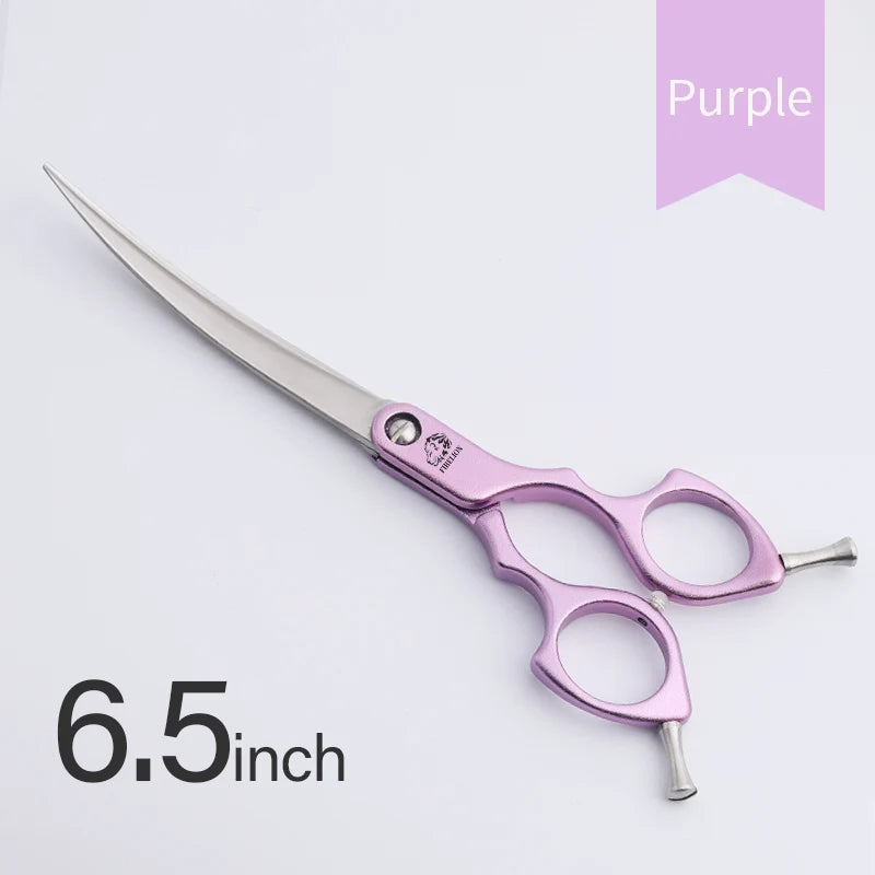FIRELION Professional 440C 6.0/6.5 Inch Colorful Dog Grooming Scissors Pet Curved Scissors for Cutting Dogs Hair