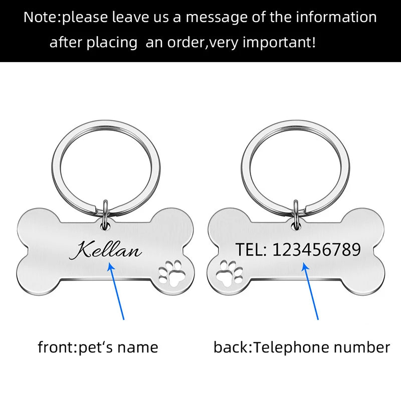 Personalized Dog Tag Necklace Custom Stainless Steel Name Engraved Identity Tag For Dog Collar Anti Loss Pet Nameplate Pendant