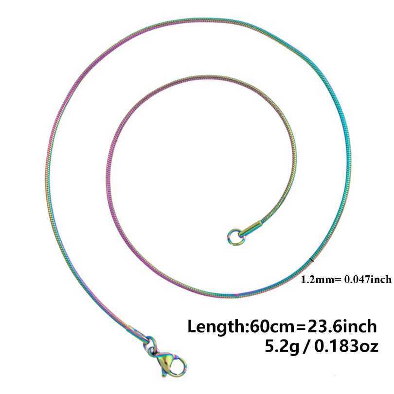 10pcs 1.2mm Round Snake Chains Necklace Jewelry 45/50/60/70cm Length 5 Colors Unisex Stainless Steel Necklace Women Men Jewelry