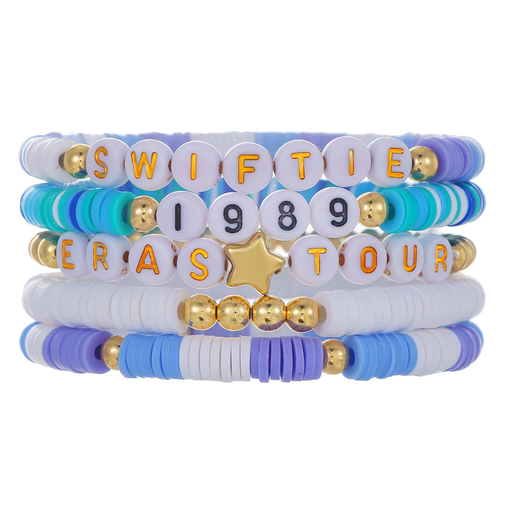 New In Simple Colorful Polymer Clay Smiling Face Love Pearl Bracelet Set Emotional Bracelet for women scene vintage jewelery