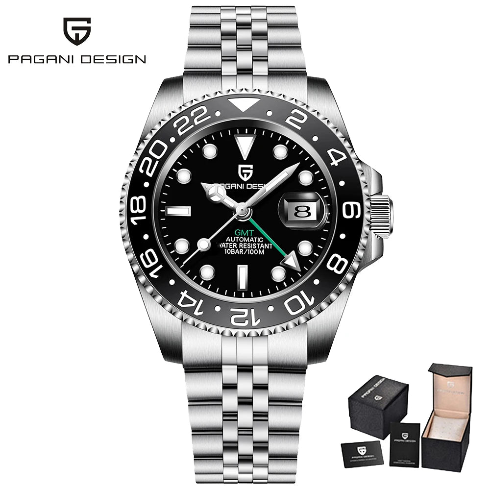 PAGANI DESIGN 2024 40MM GMT Mechanical Wristwatch Sapphire Ceramic Bezel Automatic Watch Stainless Steel 100M Waterproof Watch