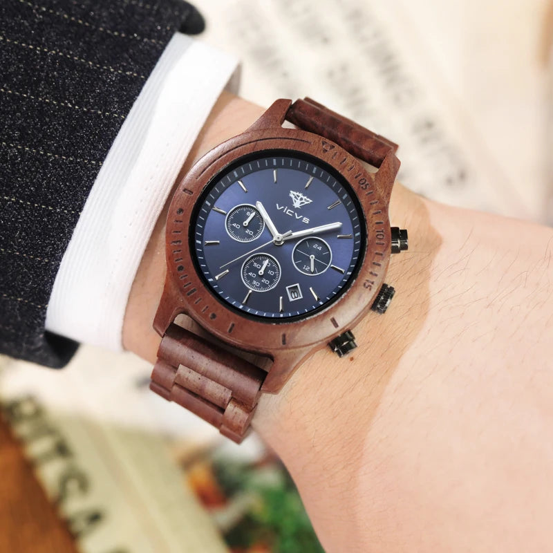 VICVS Wooden Quartz Watch Men Watches Casual Wristwatch For Men Unique Gift