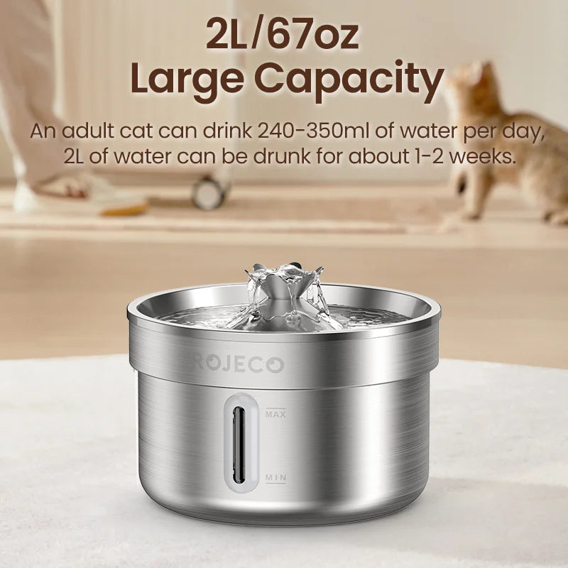 ROJECO Stainless Steel Pet Drinking Fountain Auto Cat Water Fountain Smart Pet Water Dispenser with Pump for Dog Cat Drink Bowl
