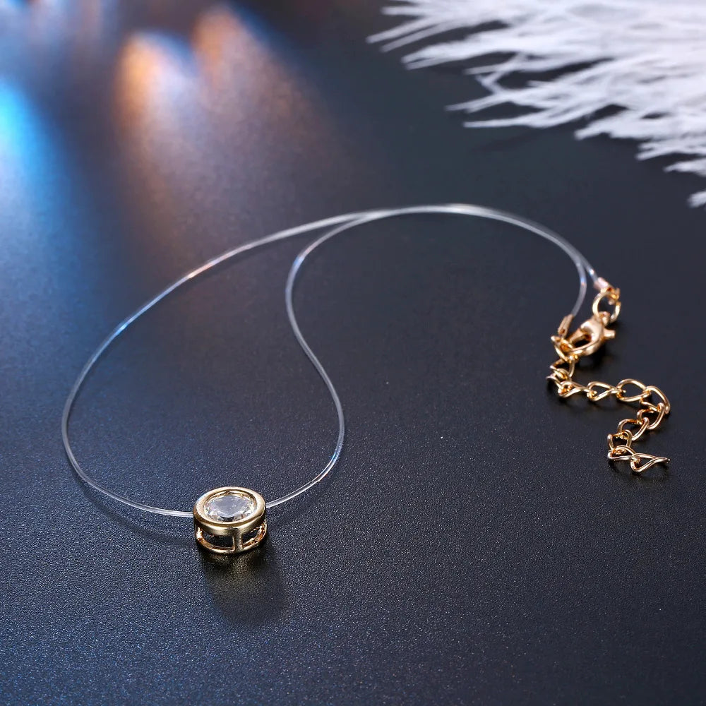 1 Pcs Fashion Alloy Contain Invisible Stone Necklace Gold Metal Color Transparent Clavicular Chain Necklace For Women N18-T2