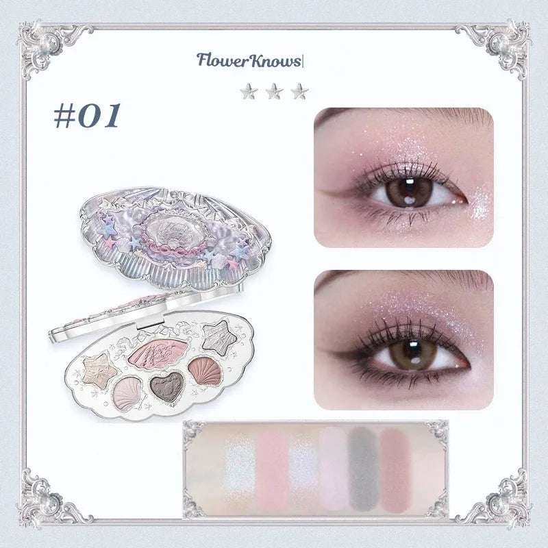 Flower Knows Moonlight Mermaid Eyeshadow Delicate Matte Glow Shimmer Chameleon Waterproof 5 Color Glitter Eye Shadow Palette