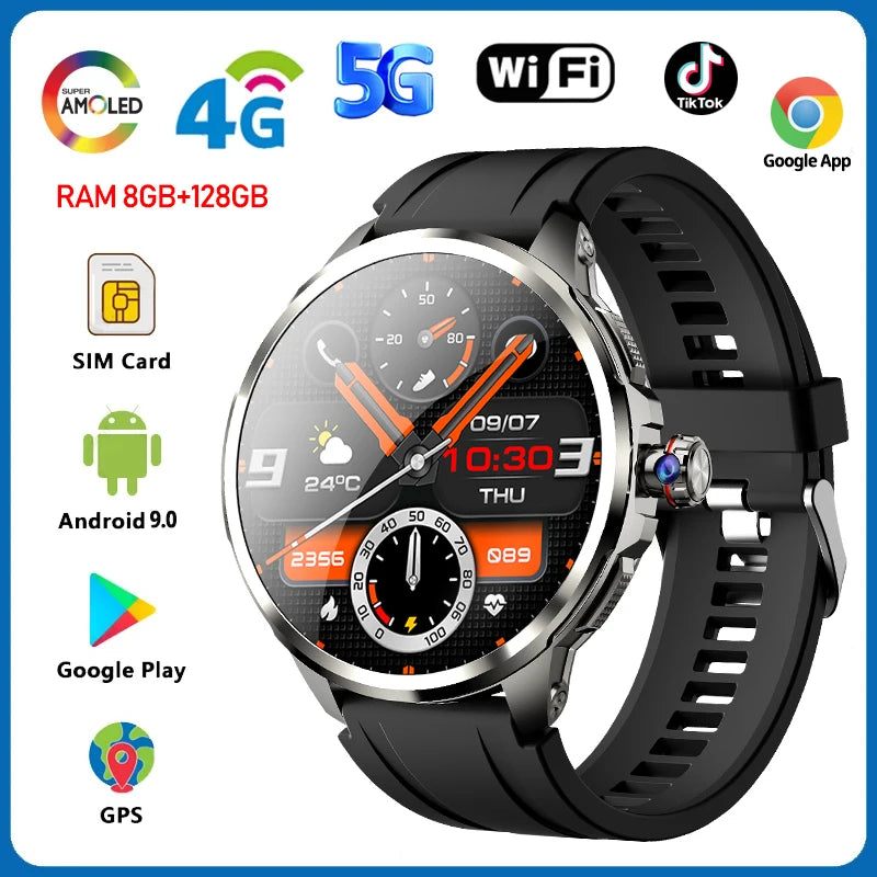 5G/4G All-Network Smart Watch 1.95 inch AMOLED 2100mah Battery 8GB+128GB RAM 900W Camera GPS WIFI Google APP Download Smartwatch
