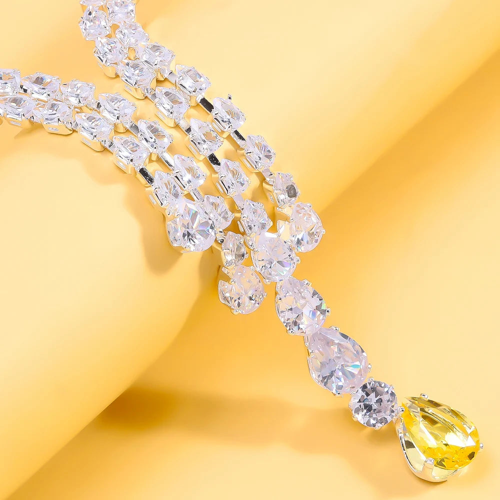 Stonefans Zircon Double Layer Open Necklace for Women Chain Charms Vintage Jewelry Water Drop Choker Necklace Elegant Luxury