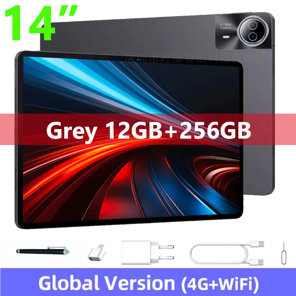 Global Version 14 Inch Tablet PC Big Screen 1920x1200 IPS 16+512GB Tablet 14" Android 14 4G LTE Game Study PAD 12000mAH Battery