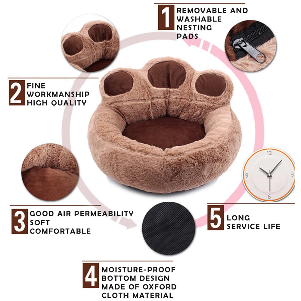 Super Soft Pet Nest for Large Medium Small Dogs Cats in All Seasons Removable Water Washing Dog Kennel Bear Paw Safety Pets Pad