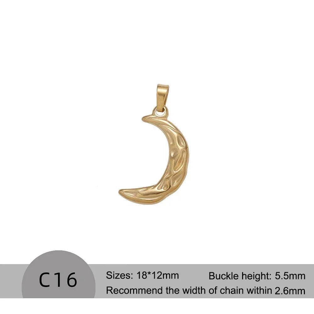 RHYOSNG Vintage Jewelery Stainless Steel 18K PVD Plated Golden Charm Round Portrait Key Moon Only Pendant For Women DIY Necklace