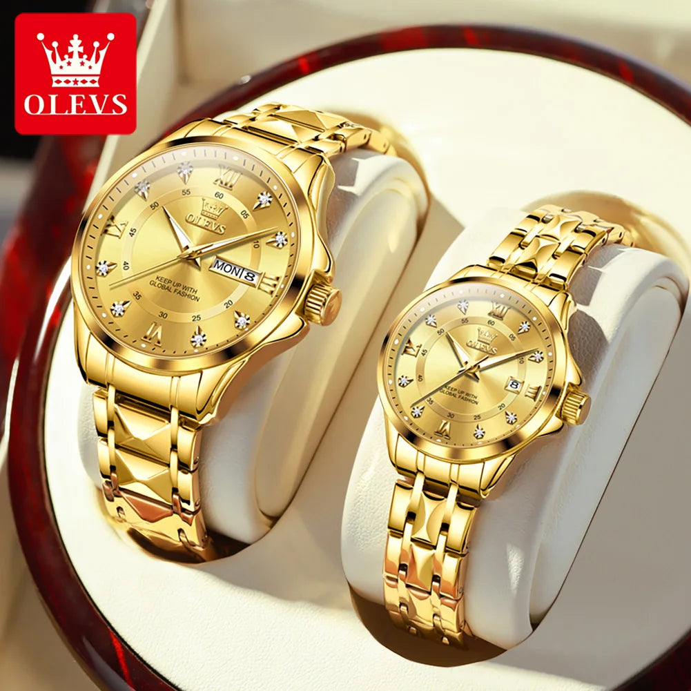 OLEVS 2906 Fashion Date Quartz Couple Watches Diamond Top Brand Luxury Watch For Men Women Waterproof Stainless Steel Wristwatch
