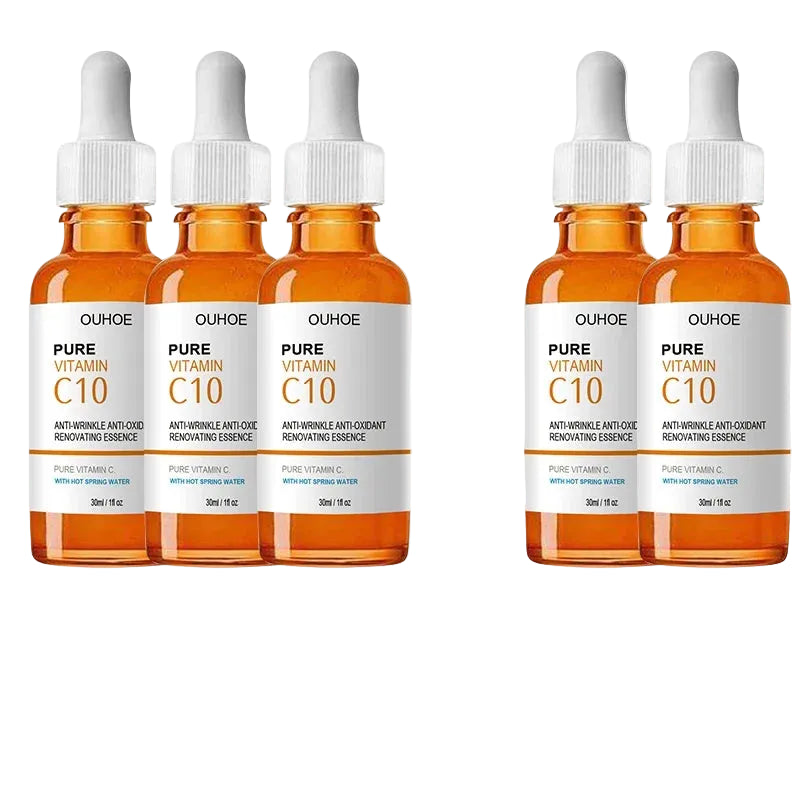 Two sets of OUHEE Pure Vitamin C10 skincare bottles