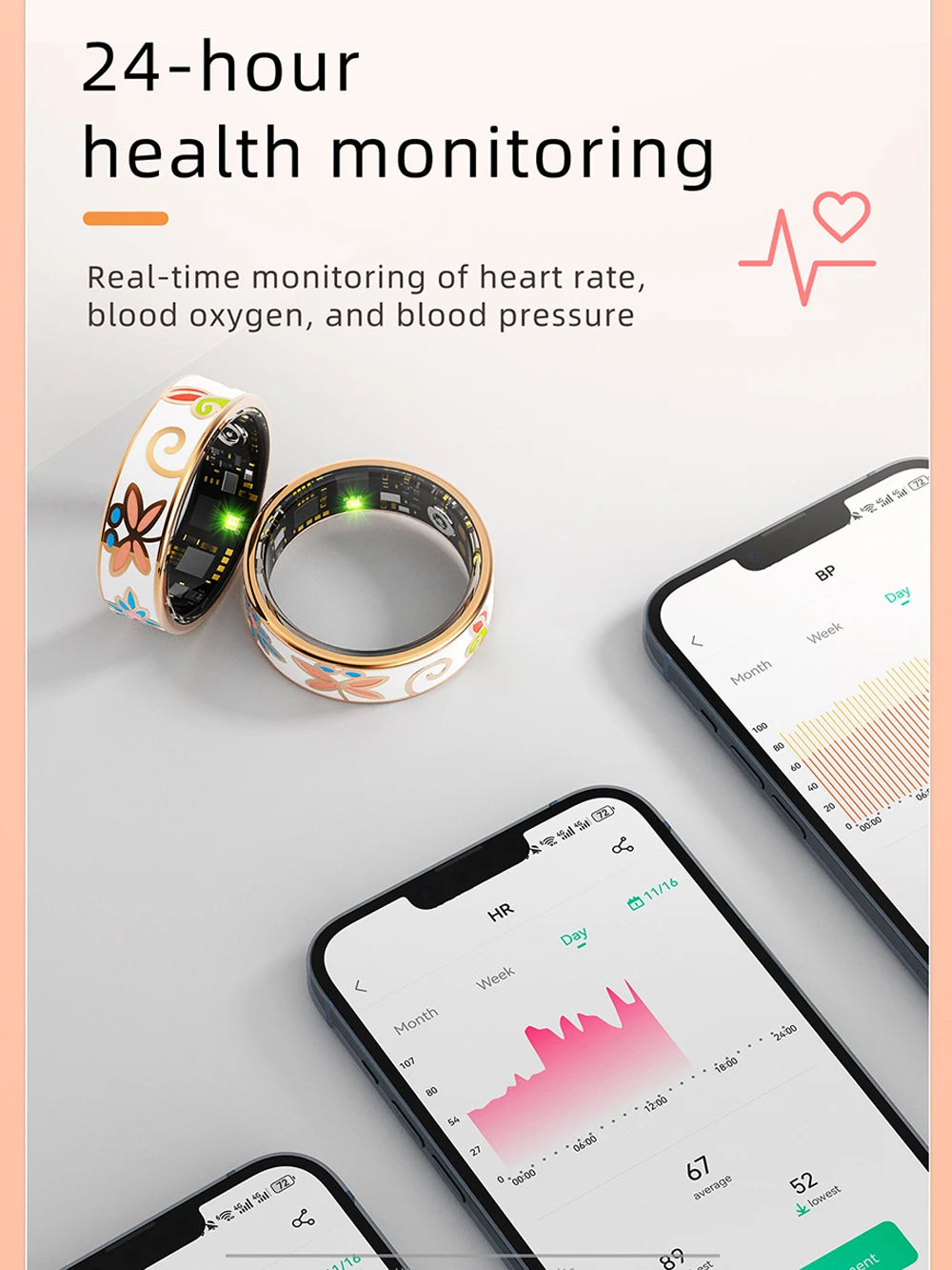 Color Enamels Craftsmanship Smart Ring for Women Sleep Monitoring Blood Oxygen Measurement Blood Pressure Multi-sports Modes