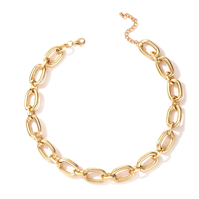 Tocona Punk Gold Color Chain Choker Necklace Trendy Hollow Geometric Alloy Metal Sweater Party Bohemain Jewelry for Women 17073