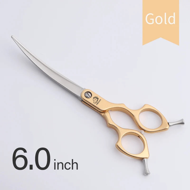 FIRELION Professional 440C 6.0/6.5 Inch Colorful Dog Grooming Scissors Pet Curved Scissors for Cutting Dogs Hair