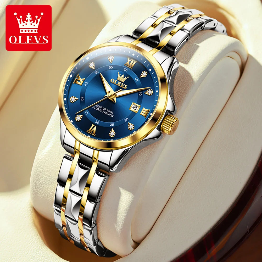 OLEVS 2906 Fashion Date Quartz Couple Watches Diamond Top Brand Luxury Watch For Men Women Waterproof Stainless Steel Wristwatch