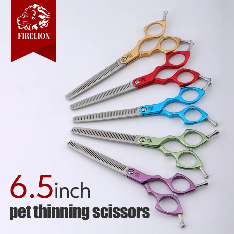 FIRELION Professional 440C 6.0/6.5 Inch Colorful Dog Grooming Scissors Pet Curved Scissors for Cutting Dogs Hair