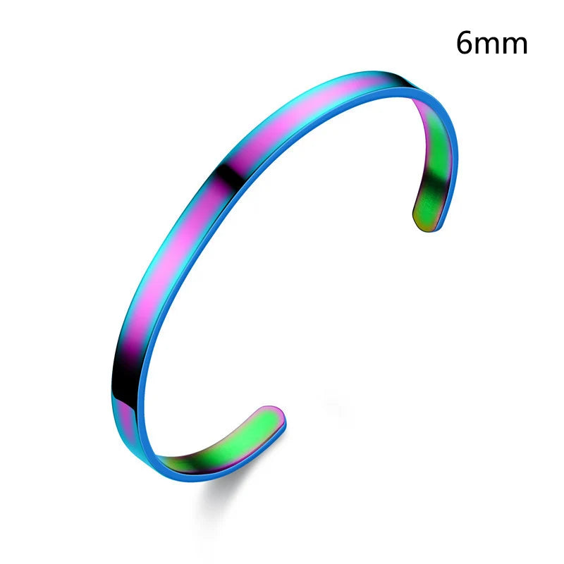 Hot sell 6/8mm Glossy Stainless Steel Personalized Bracelets for Women Lover Double Side Engraved Custom Family Name Cuff Gifts