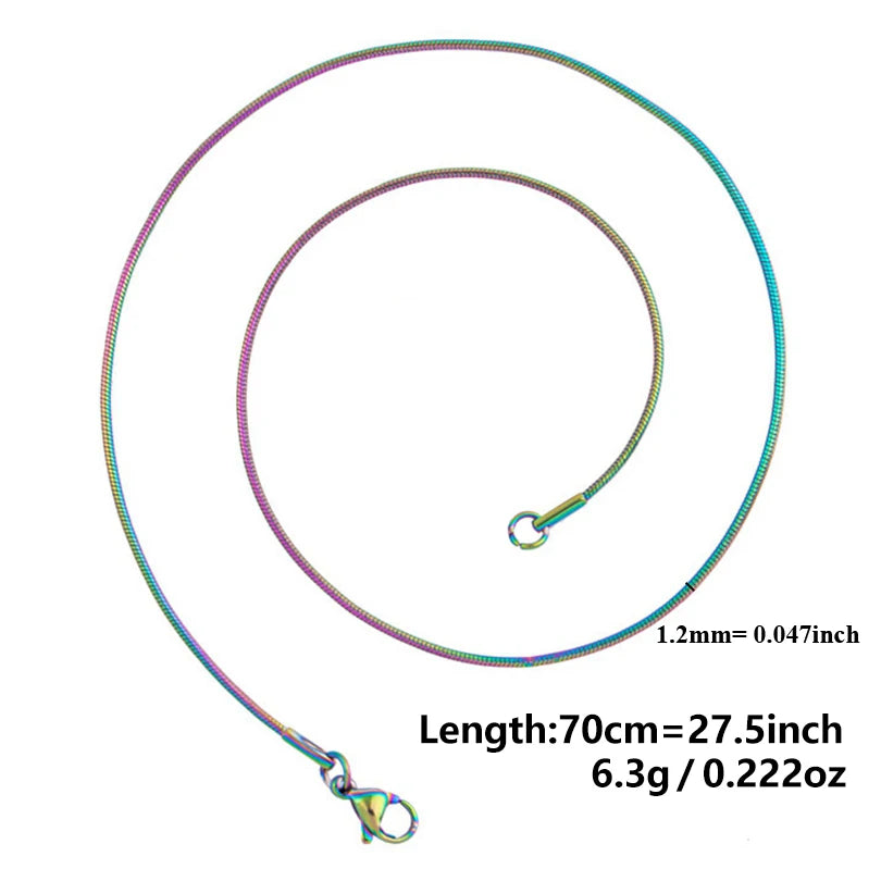 10pcs 1.2mm Round Snake Chains Necklace Jewelry 45/50/60/70cm Length 5 Colors Unisex Stainless Steel Necklace Women Men Jewelry